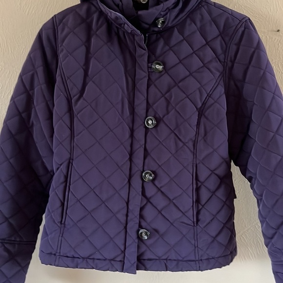 Calvin Klein purple quilted zip up coat size small removable hood collar - Picture 2 of 16
